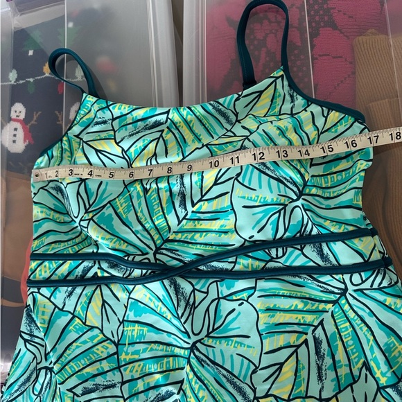 L.L. Bean Swimwear Patterned Tankini Top Size 14 Beach Glass Tropical Leaves - Picture 4 of 10